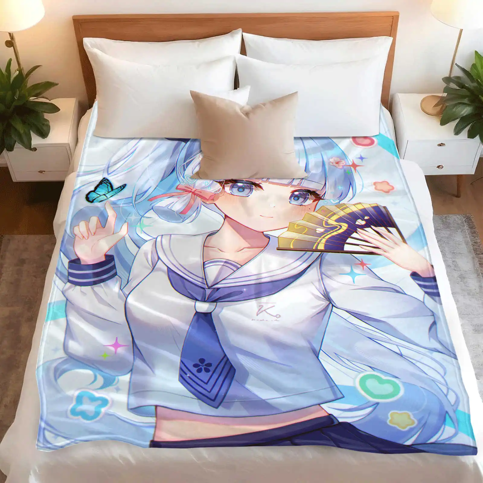 Genshin Impact Kamisato Ayaka Flannel Throw Blanket Soft Cozy for Bedroom Sofa