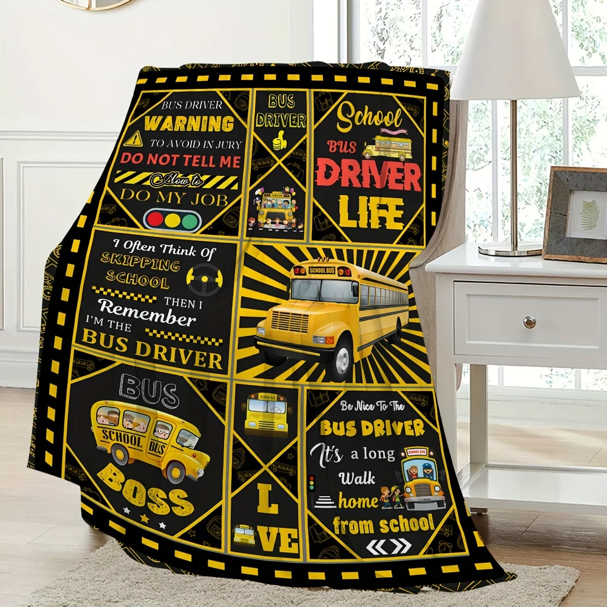 School Bus Blanket Throw Yellow School Bus Driver Gift Novelty Blanket Picnic Throw Home Decor Classroom Item Fun Gift