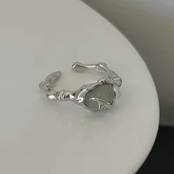 Silver plated Liquid Lava Hetian Jade Bamboo Ring for Women Girl Gift Irregular Vintage Jewelry Dropshipping