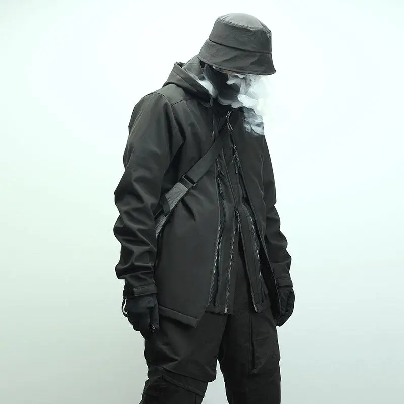 NOSUCISM 18AW cyberpunk darkwear tactical molle system 2-way zipper storm jacket ninjawear Water-repellent