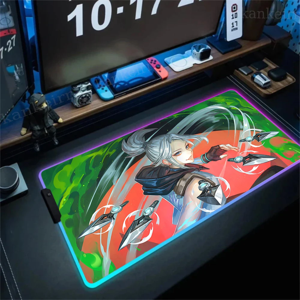 ألعاب النيون ماوس الألعاب Valorant RGB ماوس الوسادة XXL LED مع الخلفية طاولة حاسوب الحصير المطاط المضادة للانزلاق HD حصيرة مكتبية 900x400 #3