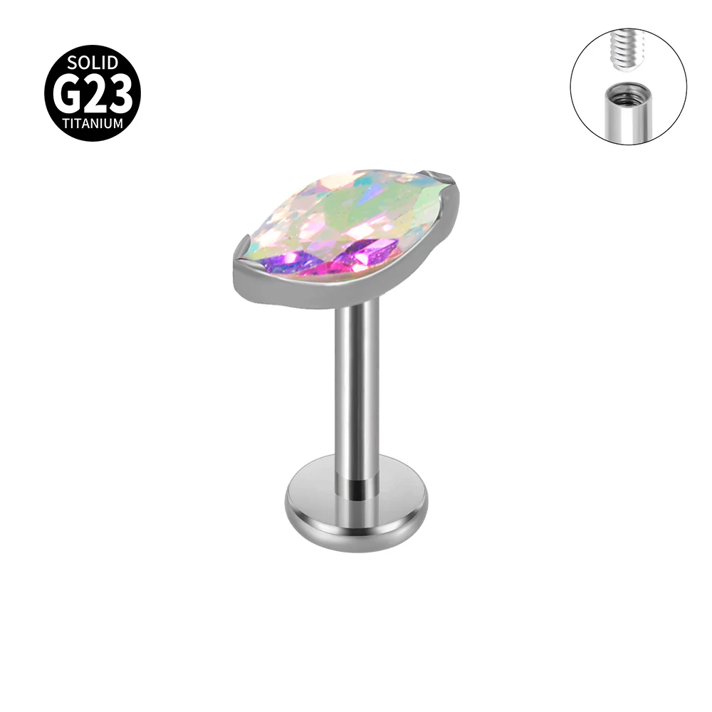 Solid Titanium Marquise Labret Lip Piercing Opal CZ Earring