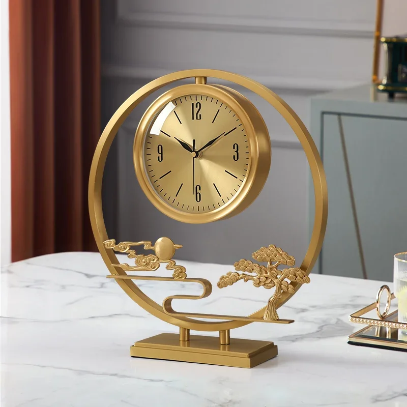 Brass clock, living room, tabletop decoration, clock, light luxury household entrance, clock ornament decoration, quartz clock