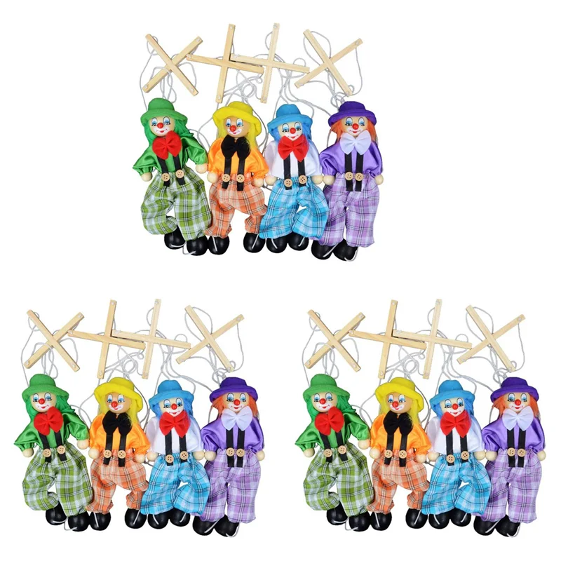 CYGJ-12 Packs Clown Marionette Creative Pull String Puppet Kid For Parent Child Interactive Kids Best Gift
