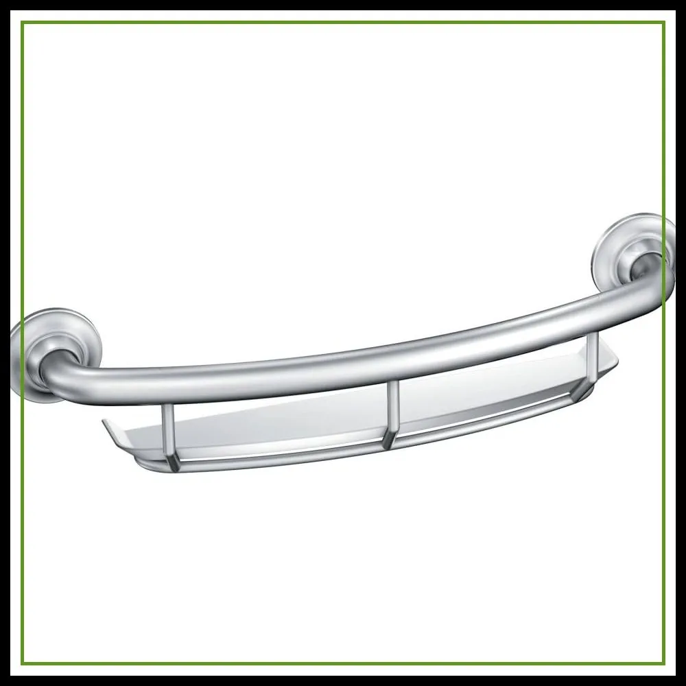 

16-Inch Curved Shower Grab Bar with Built-in Shelf, Chrome Safety Rail for Bathroom Support