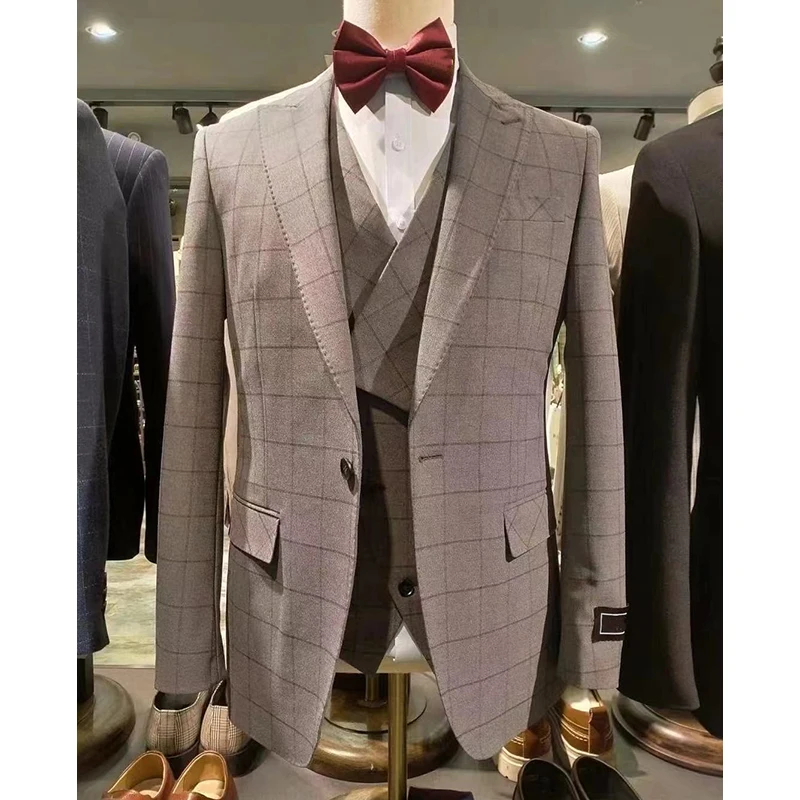 

2023 Men's Business Suits 3 Pieces(Jacket+Pant+Vest) 2023 New Fashion High End One Button Formal Bridegroom Party Traje Novio