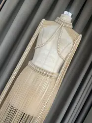 Beachapche Tassel Pearls Hand Macrame  Women  Cover Ups  Summer Holiday Beach Suit Sexy Hollow Out Skirts Matching