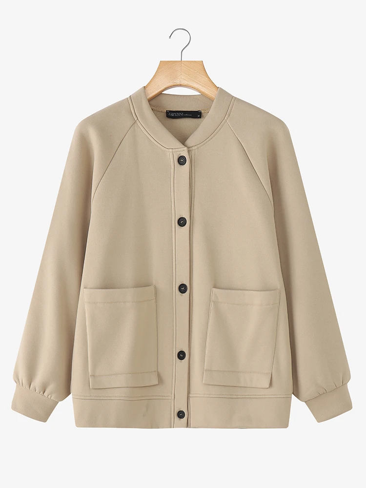 النساء FW 2025 الدافئة سترات للعبة البيسبول فضفاضة عادية زر حتى التصحيح جيوب بلون معاطف ZANZEA امرأة العصرية ملابس خارجية S-3XL