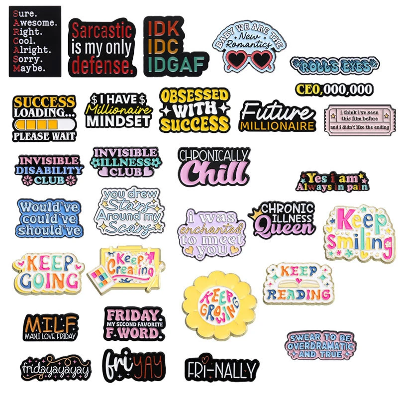 

English Text Series Collection Brooch Geometric Creative Pattern Set Multi Style Badge