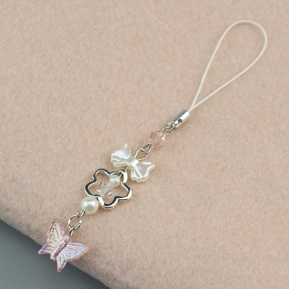 لطيف اليدوية فراشة ستار مطابقة الهاتف سحر الوردي والأبيض المفاتيح Y2K فتاة صديق الأخوات هدية للنساء