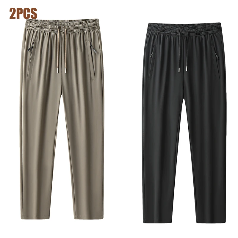  Ice Silk Quick Drying Pants for Men\'s Summer Light and Thin Loose Leggings High Elastic Sports Pants Large Straight Tube Pants