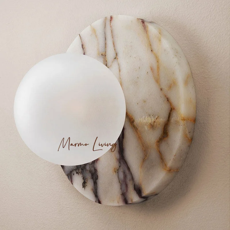 Lámpara de Pared de Mármol 100% Natural, Estilo Mid-Century Wabi Sabi, Lámpara de Mármol Calacatta Viola para Villas de Diseño, Pasillos y Dormitorios