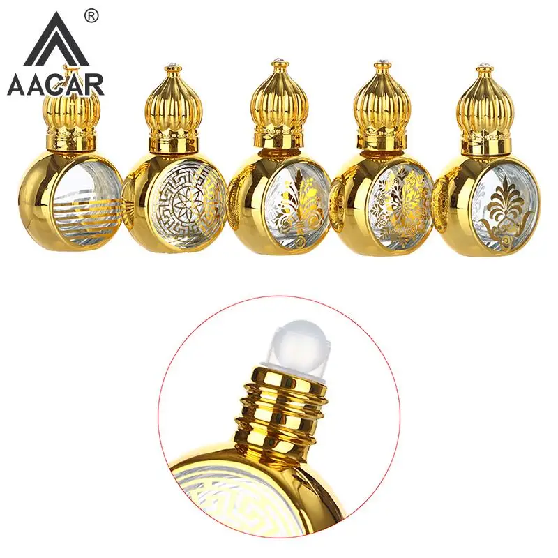 1pc 10ml Gold Arabic Crystal Essential Oil Roller Bottles Attar Oud Glass Perfume Bottle With Glass Roll On Essential Oil Bottle