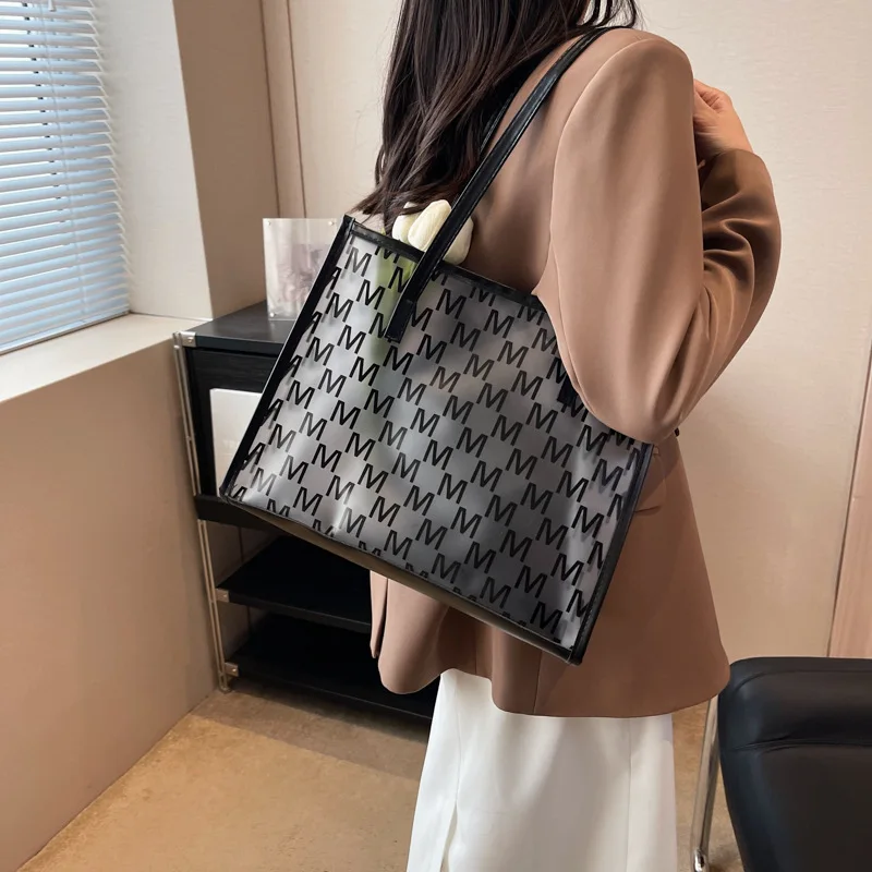 New 2023 Transparent Bag Women\'s Casual Letter Tote Large Capacity One Shoulder Commuting Luxury Designer Bag