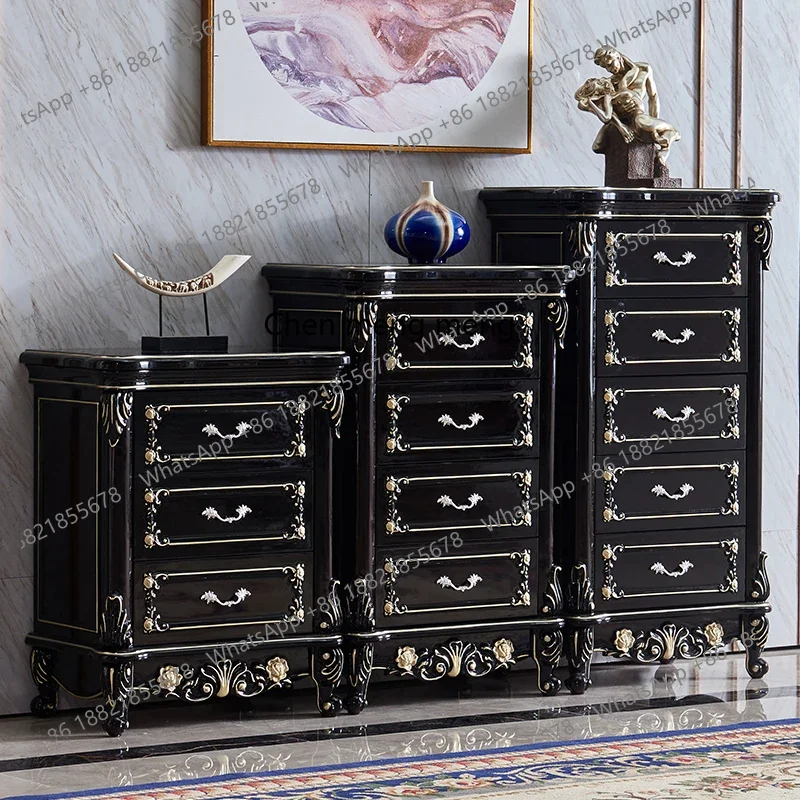 European Style Ebony Chest of Drawers Living Room Carved Storage Light Luxury Ebony Three Four Five Chest of Drawers