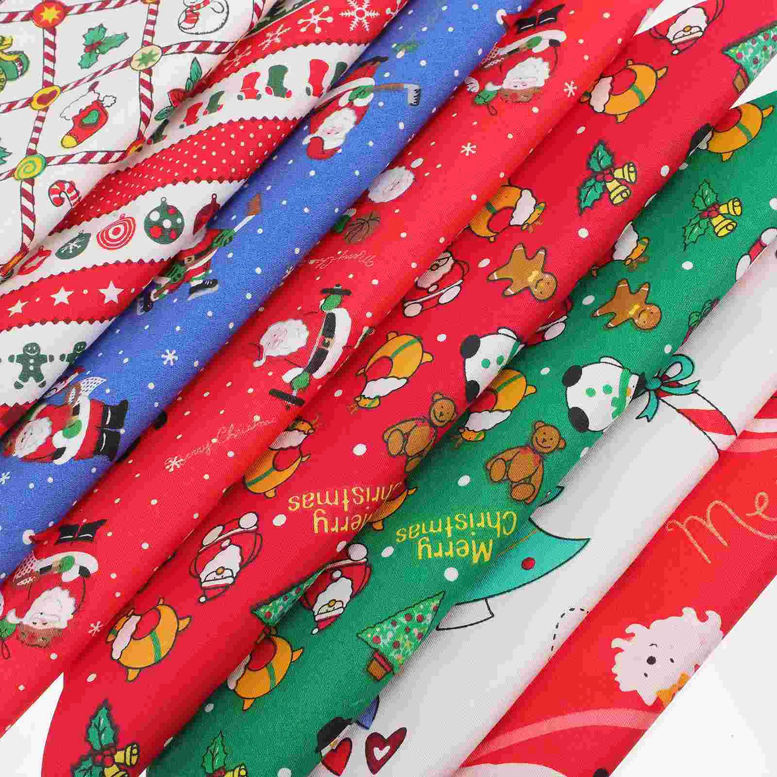 8 Pcs Spiral Patchwork Head Christmas Fabric Red Green Quilting Cotton for Sewing