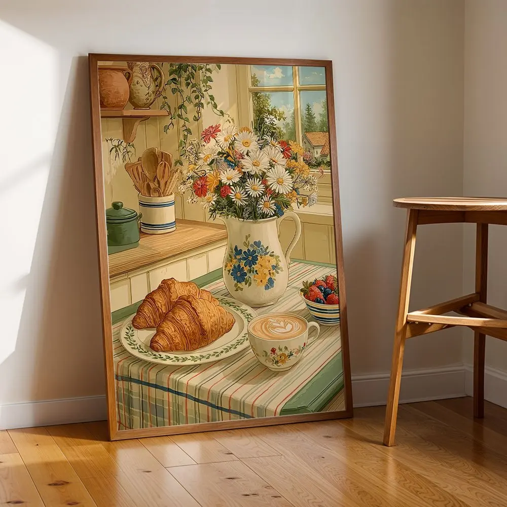 Vintage Country Kitchen Breakfast Still Life Canvas Wall Decor Picture, 2D Printed Poster Wall Art