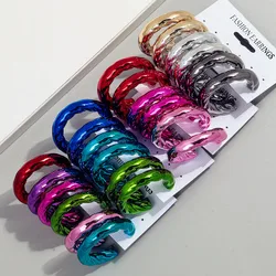 3Pair Metallic Color Acrylic Twist C-shape Hoop Earrings for Women New Circle Geometric Y2K Huggies Earring Fashion Jewelry Gift