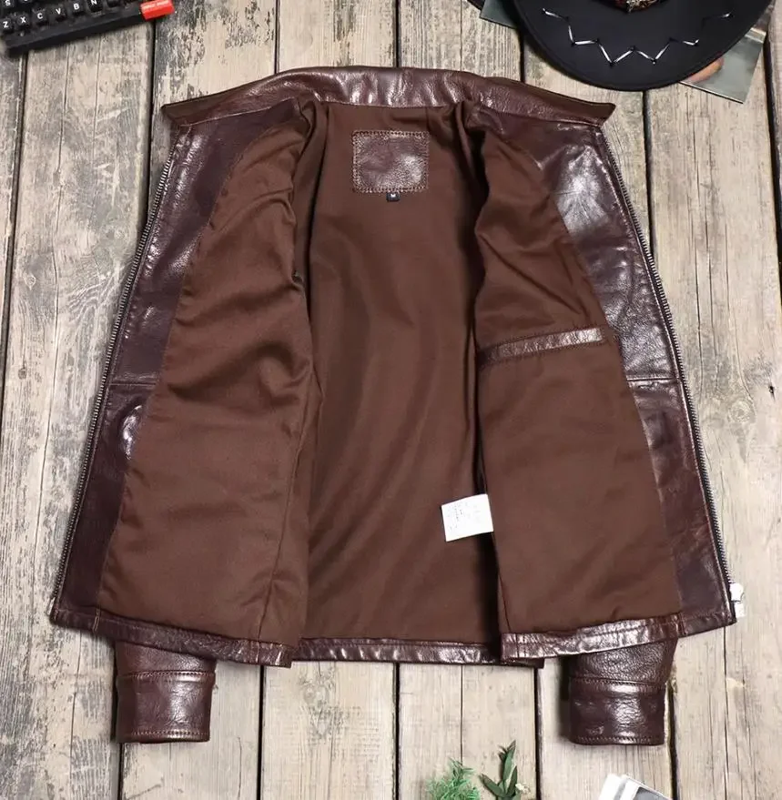 .sales.Luxury Men Italy tanned goatskin jacket.Moto Rider slim genuine leather coat.Vintage Brown leather cloth