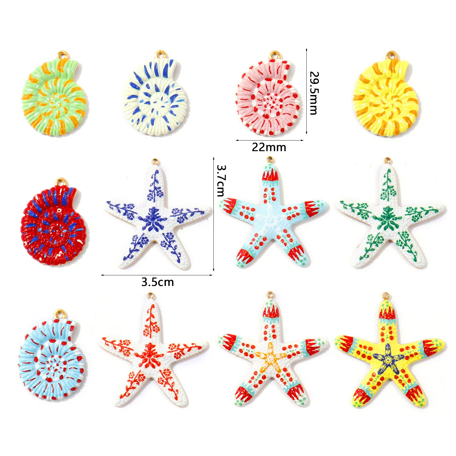 2pcs Stainless Steel Charms 18K Gold Plated Shell Starfish Multicolor Painted Pendants DIY Necklace Earrings Jewelry Findings
