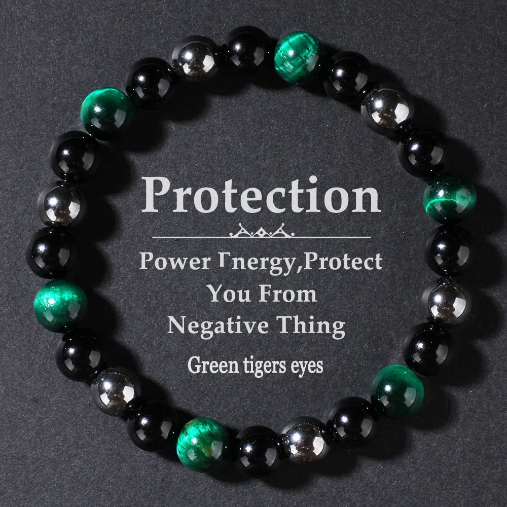 Pulsera de protección para mujeres y hombres, ónix negro, ojo de tigre verde, buena suerte, energía curativa, pulsera de hilo con cuentas, xt1922-fro