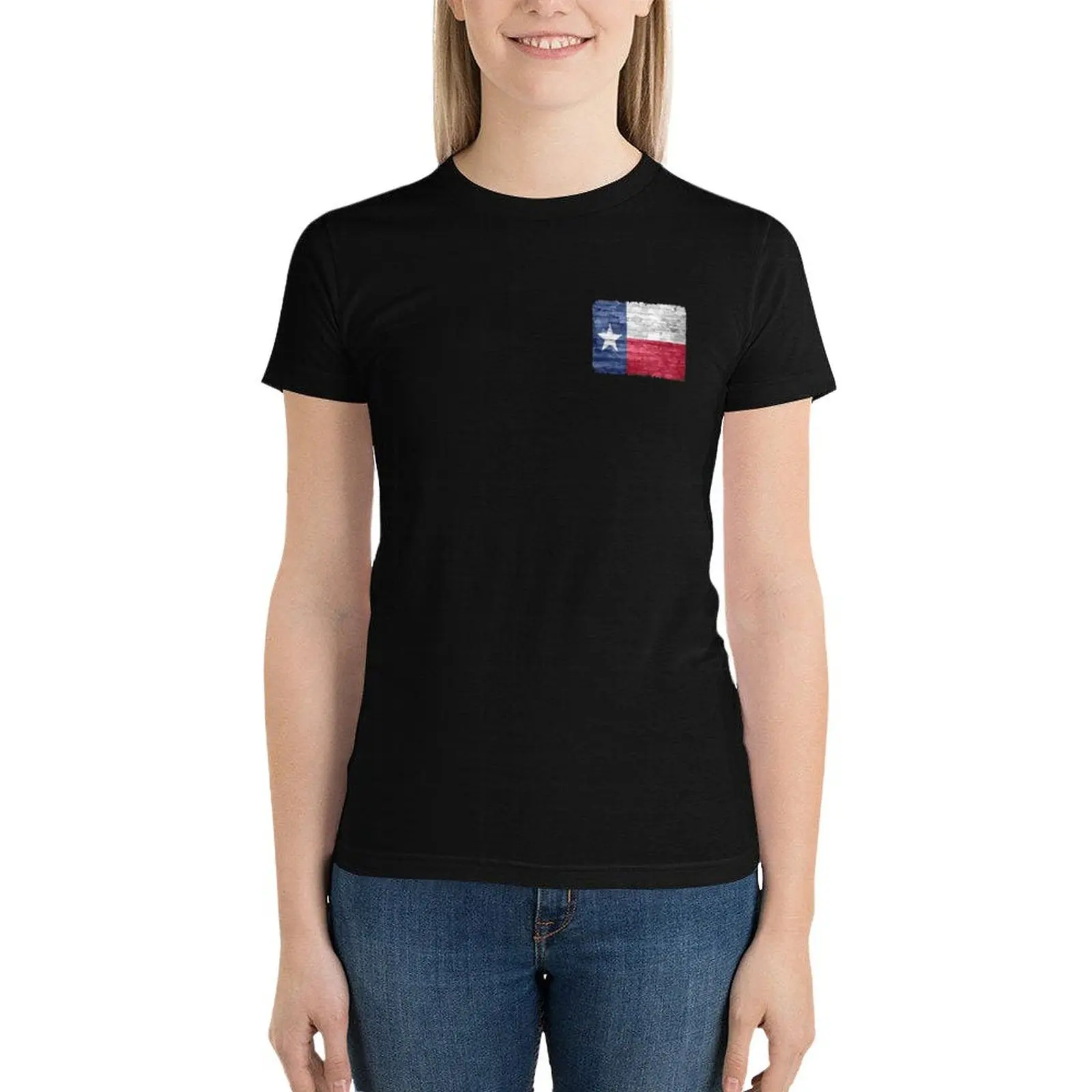 

texas flag pocket logo k3j Black T-Shirt graphics aesthetic clothes funny cotton t shirts Women