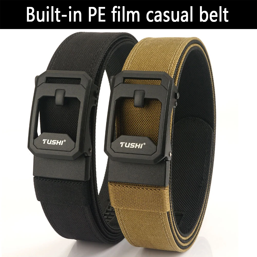TUSHI Neuer militärischer taktischer Gürtel für Herren, eng, robust, Nylon, robust, harter Gürtel für Herren, Outdoor, Freizeitgürtel, automatischer Bund – Detail 5