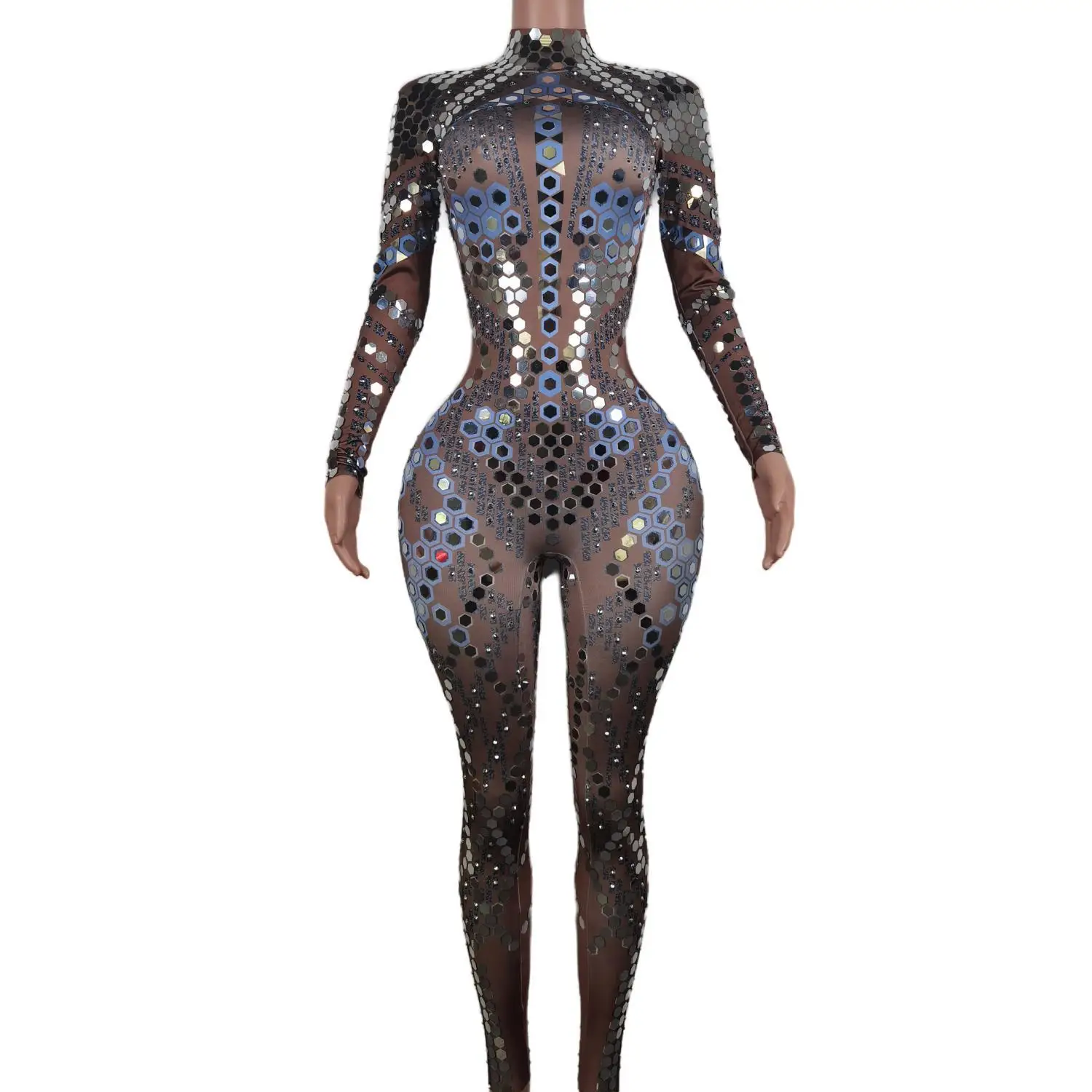 

Sexy Bling Sequins Rhinestone Jumpsuit Spandex One Piece Bodysuits Slim Fit Pole Dance Leotard Rompers Night Club Women Jumpsuit