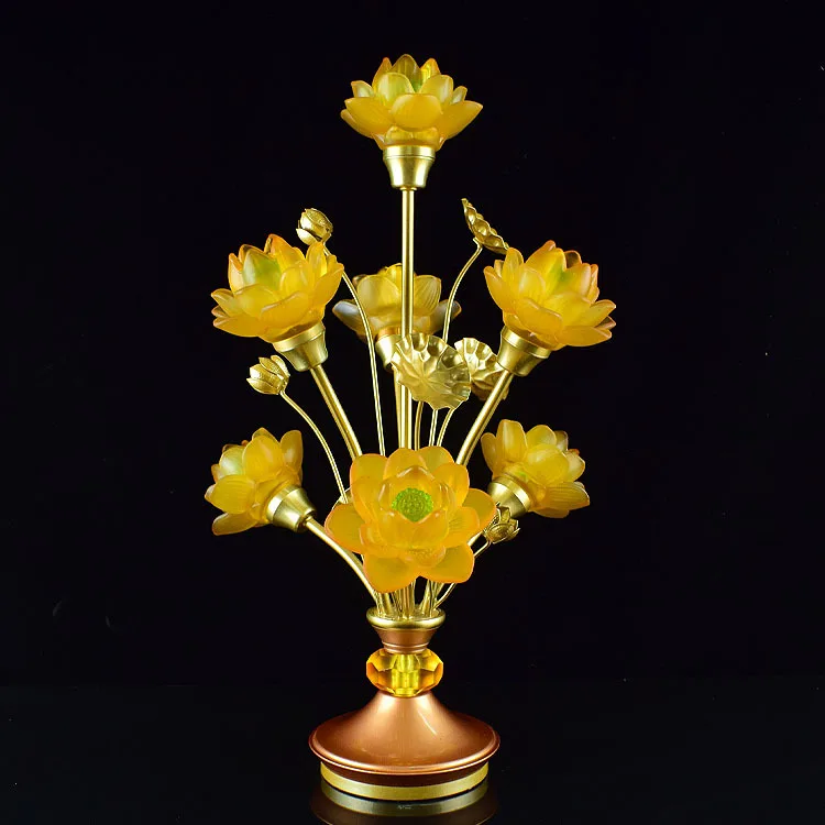 Lotus Lamp for Buddha Led Glazed Altar Lamp Which Burns Day and Night Buddhist Supplies In Front of Temple Buddhism Item Light