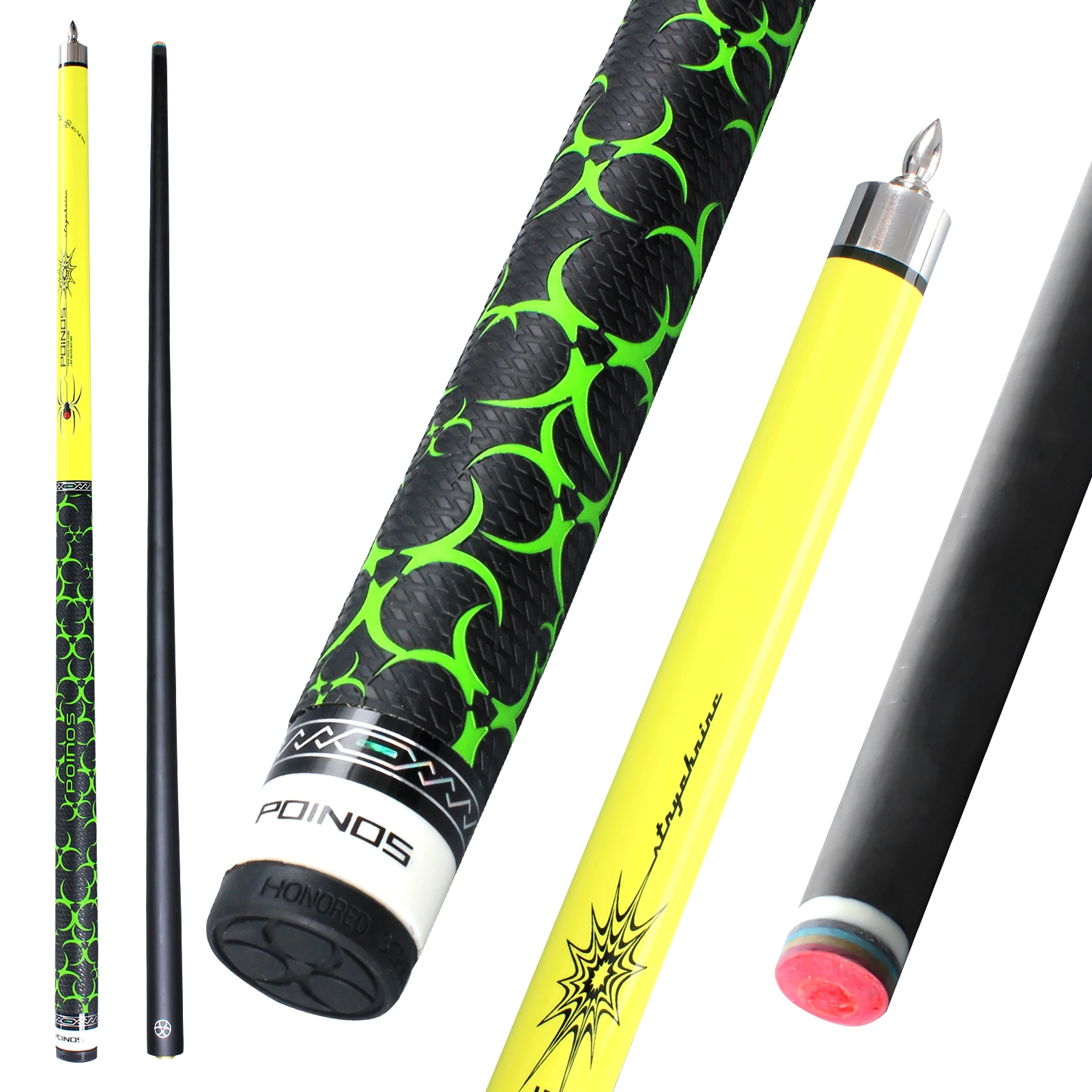 POINOS-R Series Carbon Fiber Pool Cue Stick 12.5mm Tip XTC Ferrule Bullet Joint Solid Wood Butt Anti Slip Sweat Grip