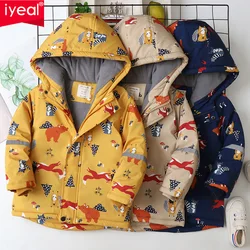 IYEAL Children's Coat Animals Printed Kids Clothes Cotton Padded Warm Velvet Windproof Hooded Jacket Boys Baby Thickened Outwear