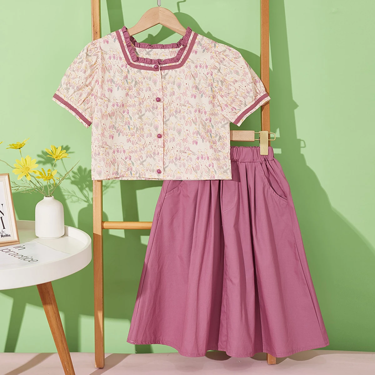 

Summer Kids Lolita Outfits Sets for Girls Skirt Suit Floral Short Sleeve Children Clothes Teenagers Costumes 4 6 7 8 10 12 Years