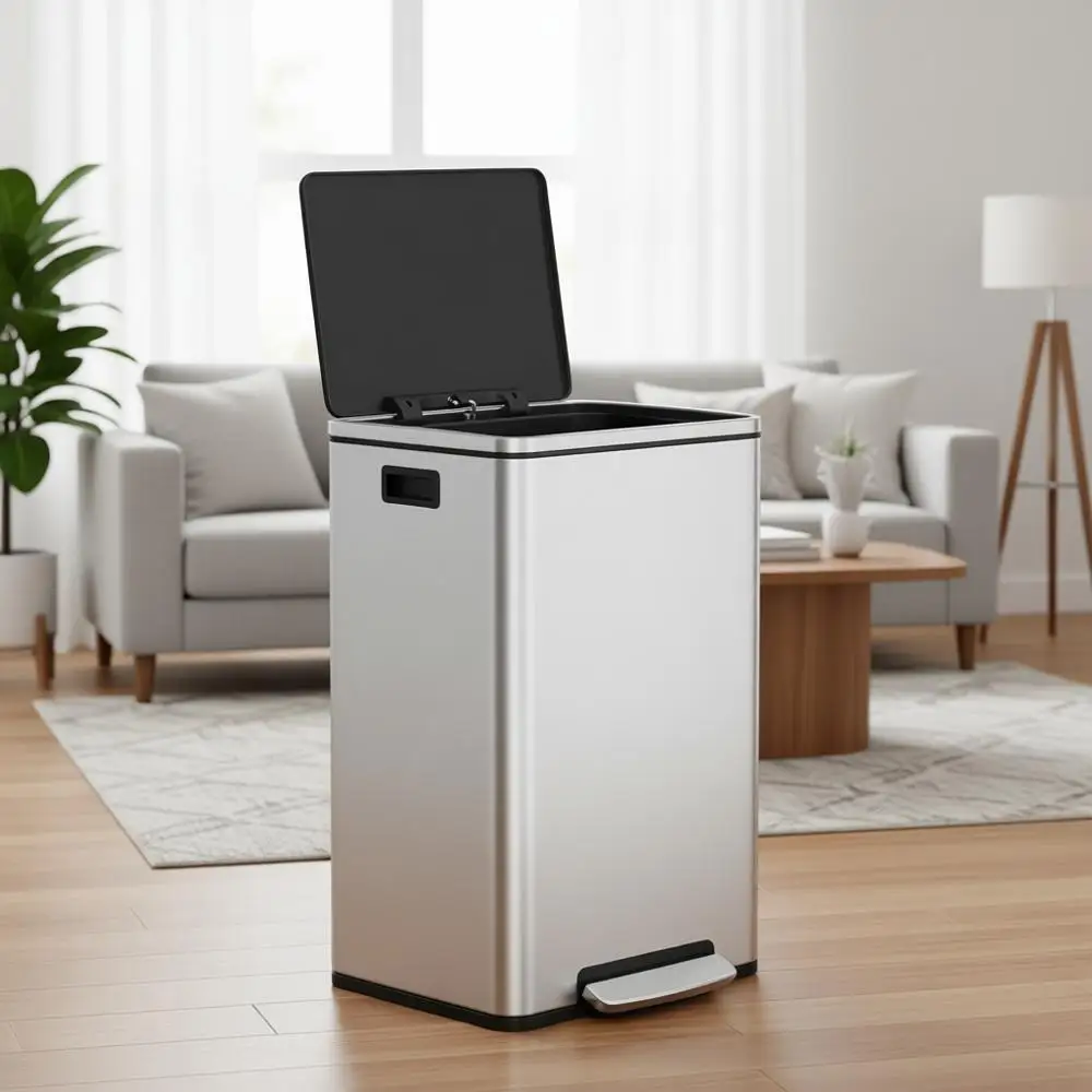 

Мусорное ведро из нержавеющей стали на 13 галлонов со съемным контейнером, крышкой с плавным закрыванием и 15 мешками.