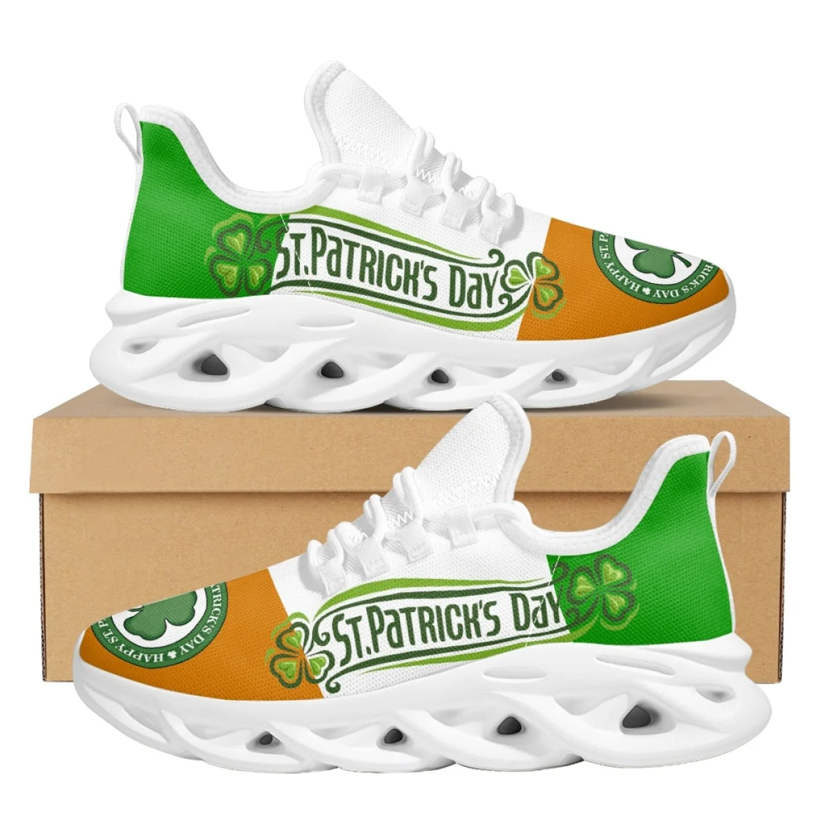 New Clover Print Platform Sneakers St. Patrick's Day Trend Vulcanized Shoes Casual Breathable Lightweight Flat Lace-up Shoes