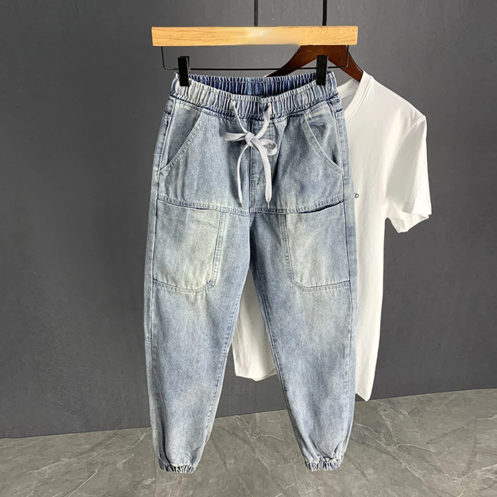 New Harem Jeans Men Vintage Washed Light Blue Denim Trousers Hip Hop Loose Harem Pants Men  baggy jeans  pants  denim  pants