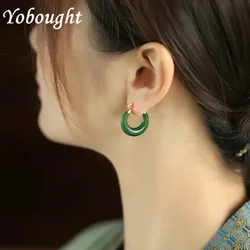 Designer original natural Hetian Jasper hoop earrings for women high-quality fresh ancient charm dinner party jewelry gift