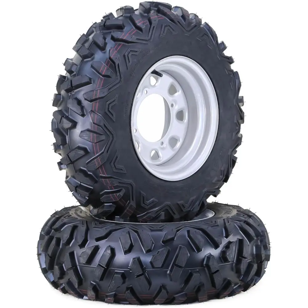 

X9-12 ATV Tire Wheel Assembly 6-Ply P3501 with 4 Lugs on 156 PCD 4+3 Silver Wheel-10379,SET 2