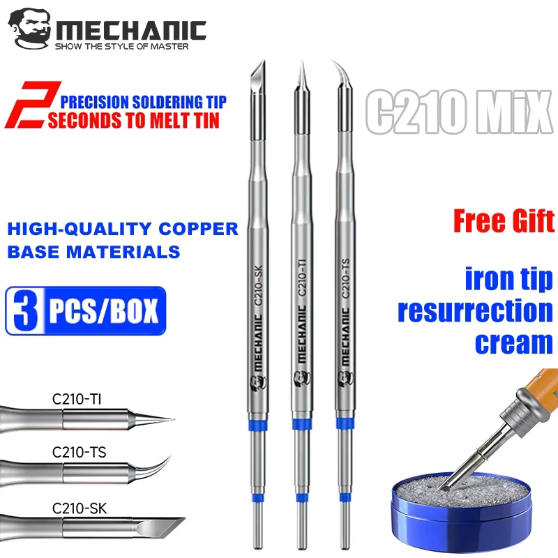 

MECHANIC C210 MIX Precision Soldering Iron Tips 3 Styles Set Fast Heating High Efficiency for HDD CPU Power Chip Repair Tools