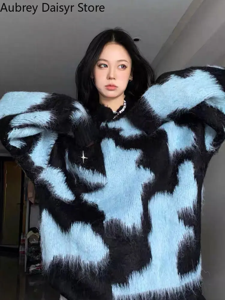 Sweter Streetwear Mode Korea Wanita Musim Dingin High Street Vintage Lengan Panjang Pullover Kasual Y2k Sweter Rajut Longgar Tren 2022