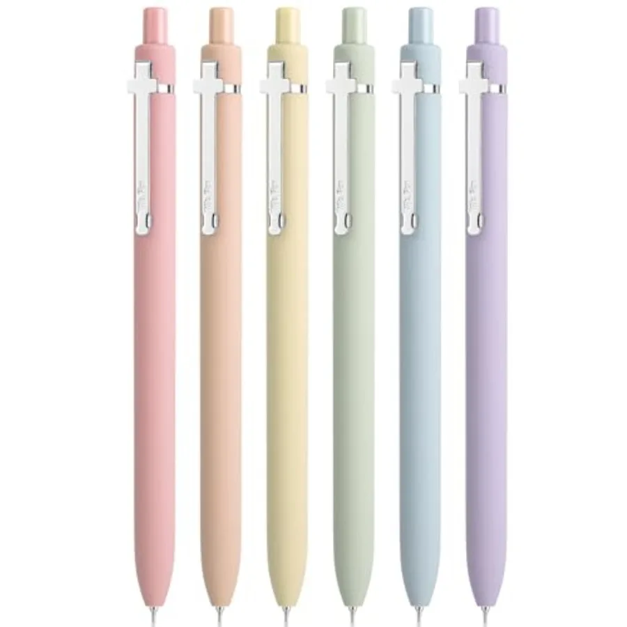 

Bible Journaling Pens, 6 Pack, Black Ink, Retractable Gel Pens 0.5 mm, Soft with Silver Cross Clip, Smooth Writing for Bible St