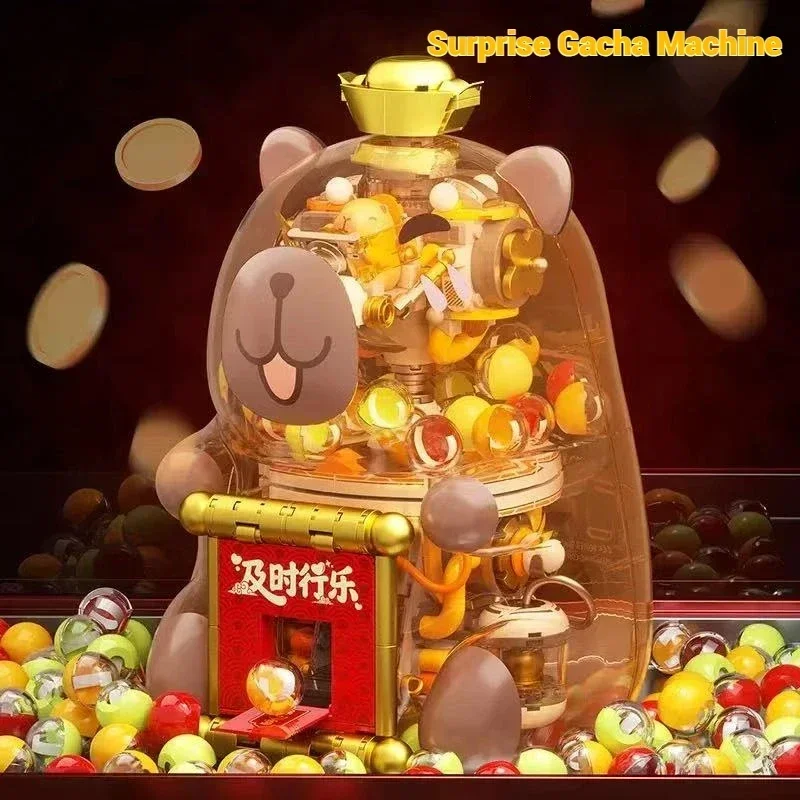 Capybara Surprise Capsule Toy Gacha Machine Building Blocks Desktop Ornaments Kids Assembly Educational DIY Toys Holiday Gifts