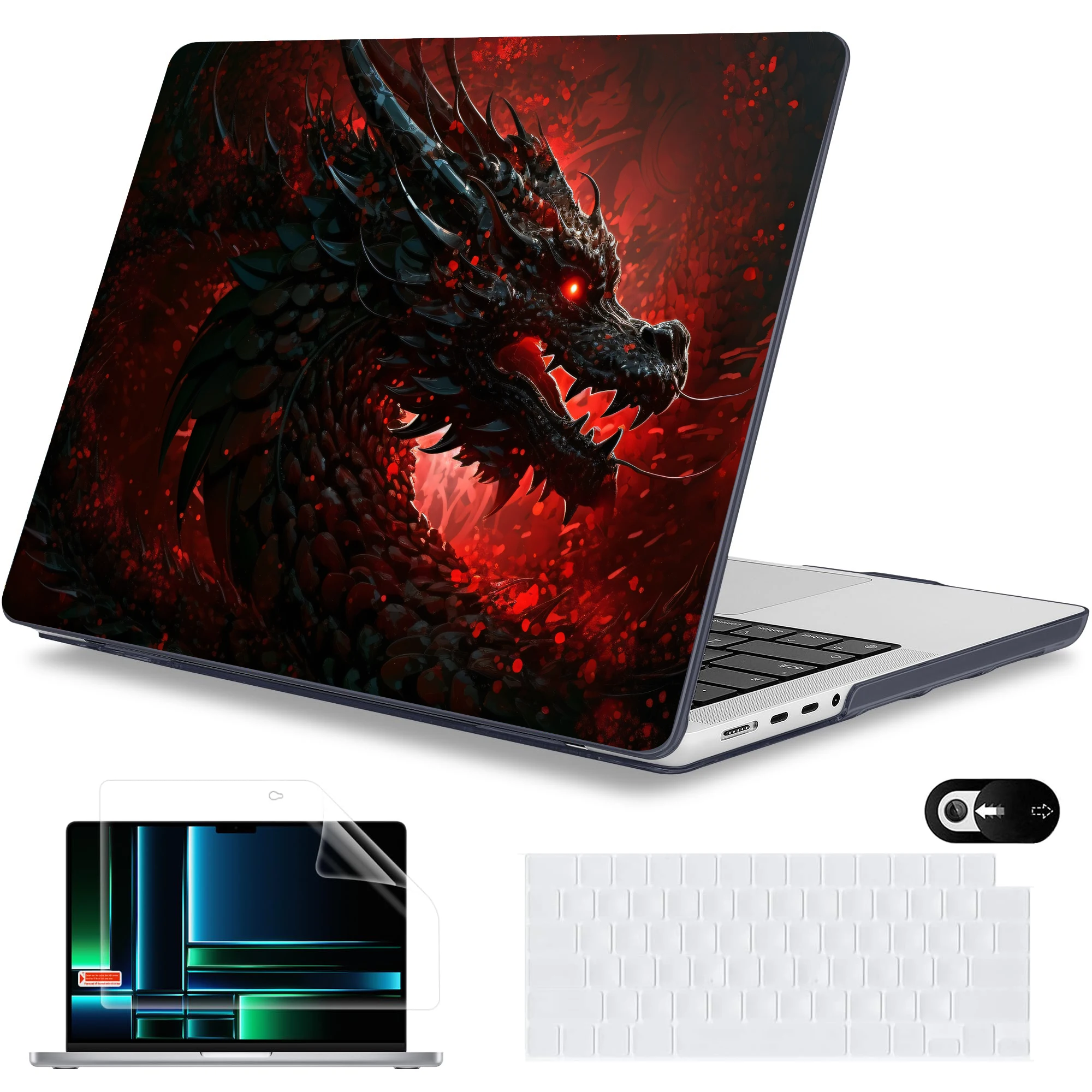 MacBook Air 15 M4 2025用ノートパソコンケース、M3 Air 15.3 13.6用ハードシェル、MacBook Pro 13 14 16 M1 M2 M3用ドラゴン柄シェル