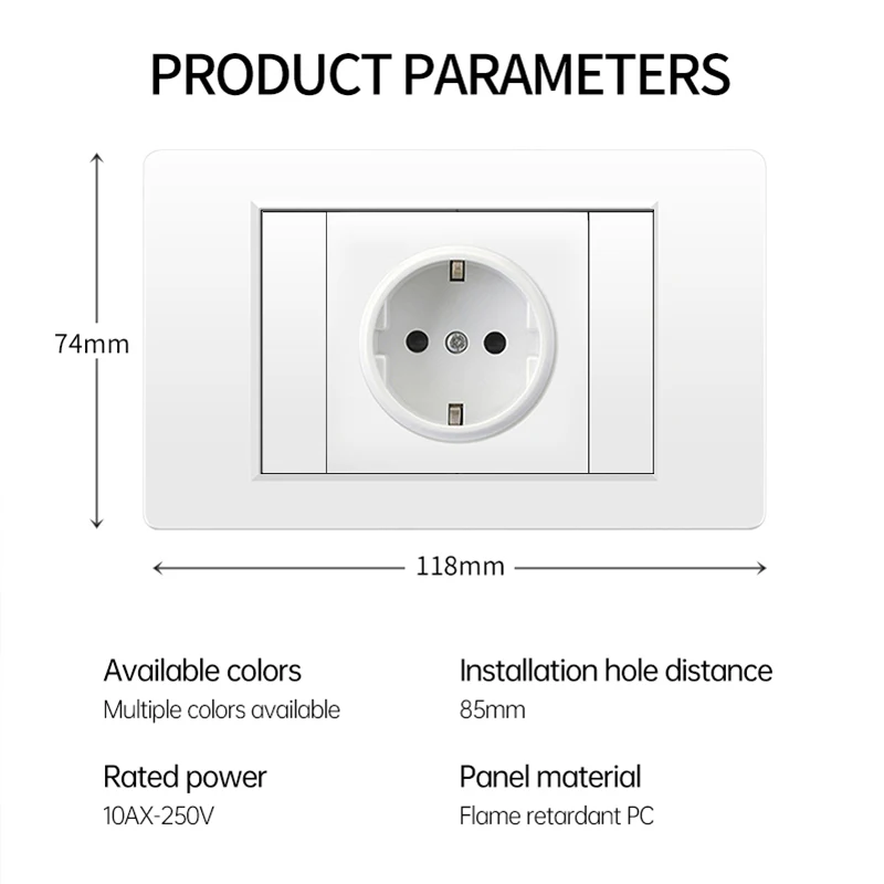 EU/Italy/Chile Wall Power Outlet Switch, Quick Charging with USB Type-c 5V 2100mA TV, Telephone, Computer Power white PC panel