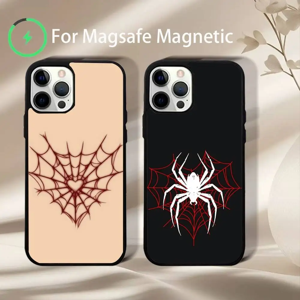 

Cool S-Spider Web H-Heart Phone Case For iPhone 17,16,15,14,13,12,11,Pro,Max,Plus,Mini,SE4,E Magnetic Magsafe Wireless Charging