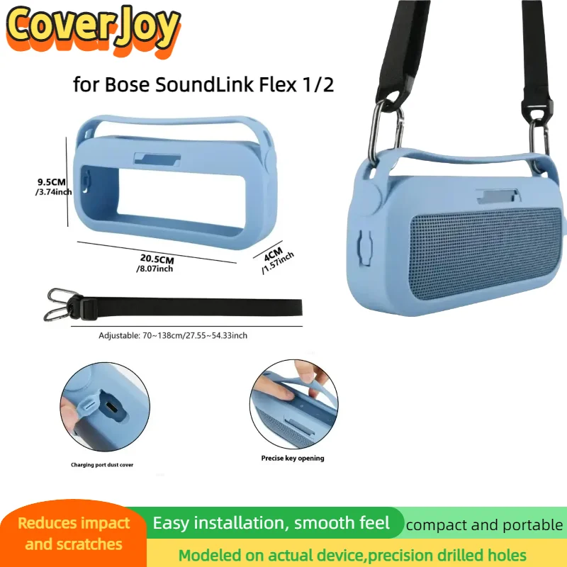 CJ  for Bose SoundLink Flex 1/2 Silicone Speaker Protective Cover with Shoulder Strap Portable Case Shell Replacement Protector