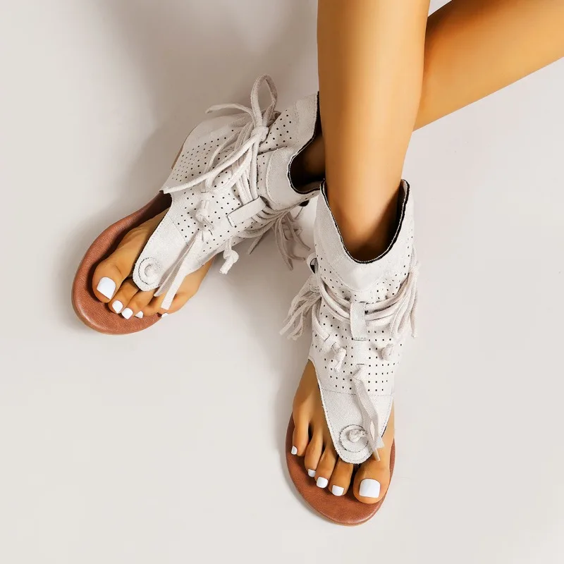 

Retro Tassel Sandals for Woman Summer Boho Flat Shoes Ladies Lace Up Beach Shoes Sandals 2026 Women's Shoes
