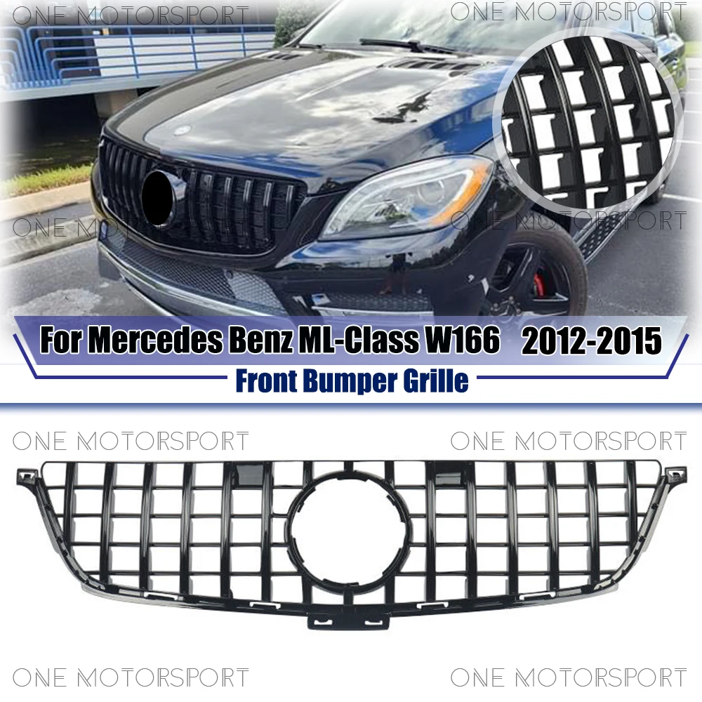 

For Mercedes Benz ML-Class W166 2012-2015 ML400 ML500 ML550 GTR Style Front Grille Glossy Black Racing Grille Bumper Grille