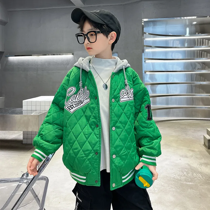 Boys' cotton padded baseball jacket, thickened autumn and winter clothing, medium and large boys' lightweight cotton jacket, chi