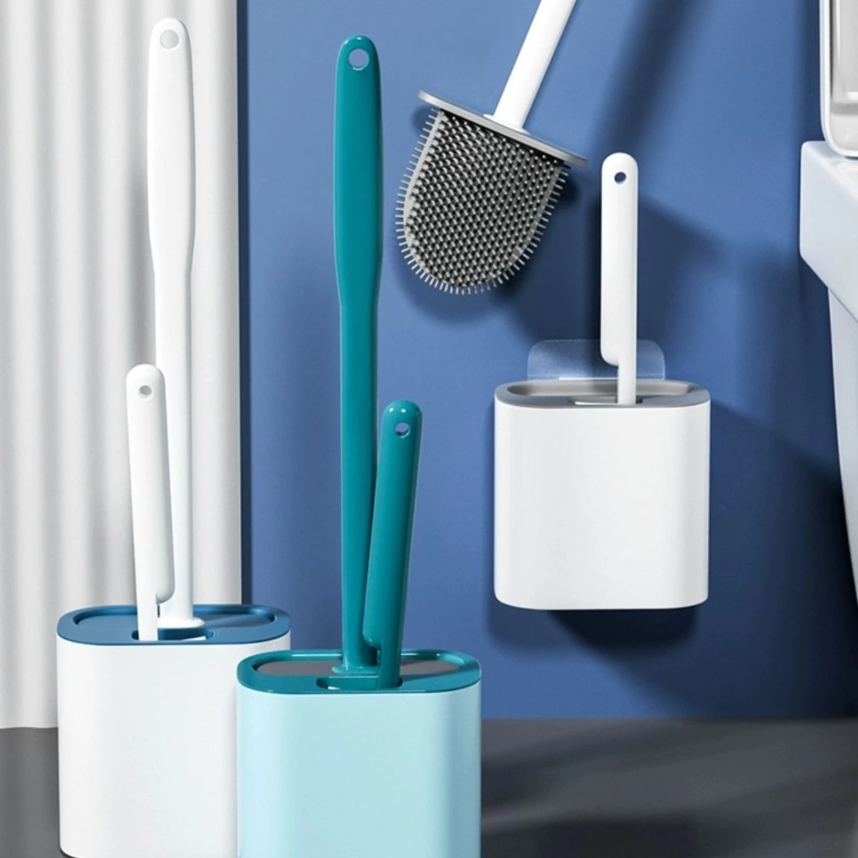 

2 в 1 силиконовая щетка для унитаза и набор держателей, гибкая насадка для унитаза с силиконовой щетиной, компактный размер для хранения, 1 шт.