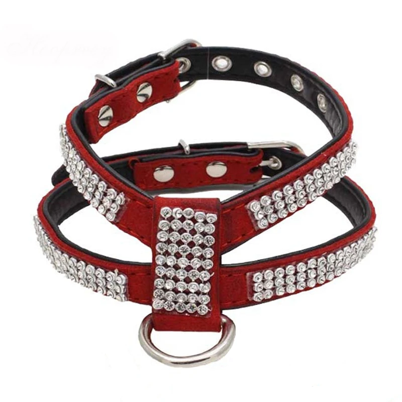 Luxury Bling Rhinestone Dog Harness for Small Medium Dogs Puppy Adjustable Soft Leather Pet Harness with Diamond York Chihuahua